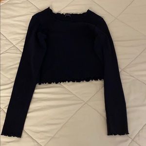 Navy Blue Brandy Melville ruffled Long Sleeve Top